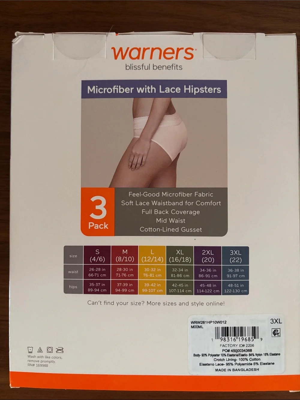 WARNERS MICROFIBER AND LACE HIPSTER PANTIES